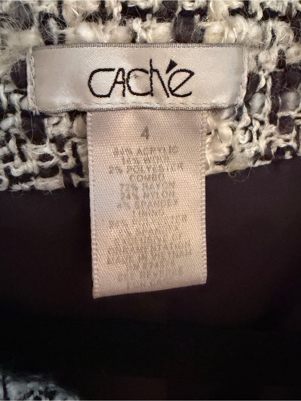 Cache Black White Tweed Gold Trim Lady Jacket Blazer Size 4 - Picture 7 of 7
